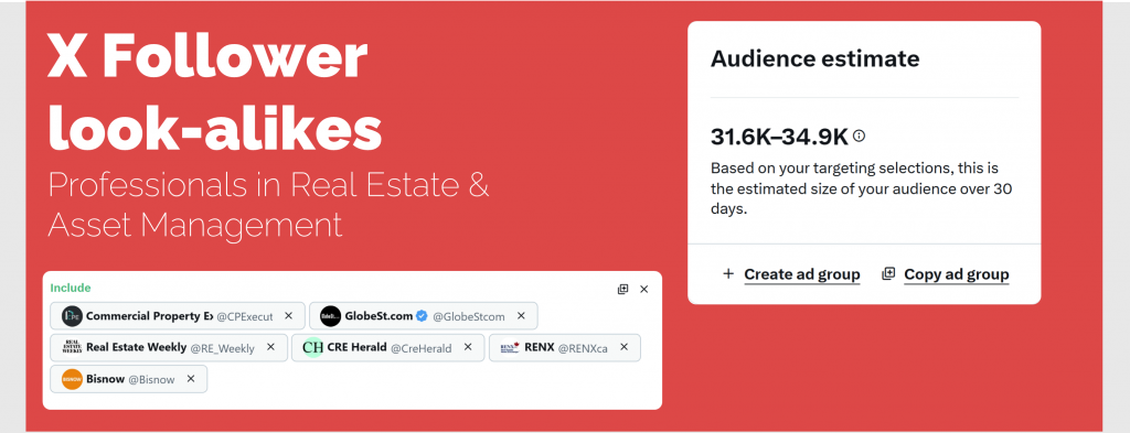 real estate and asset management audience in twitter X ads